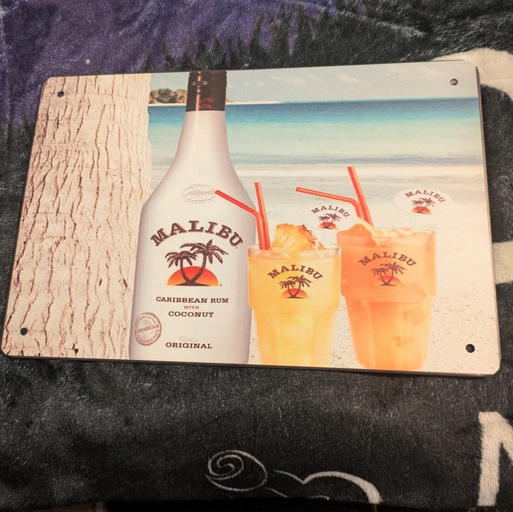 Malibu Rum Beach Scene Metal Sign